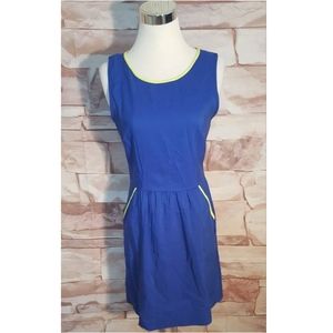 Mark. Medium Blue Sleeveless Dress Yellow Trim Pockets